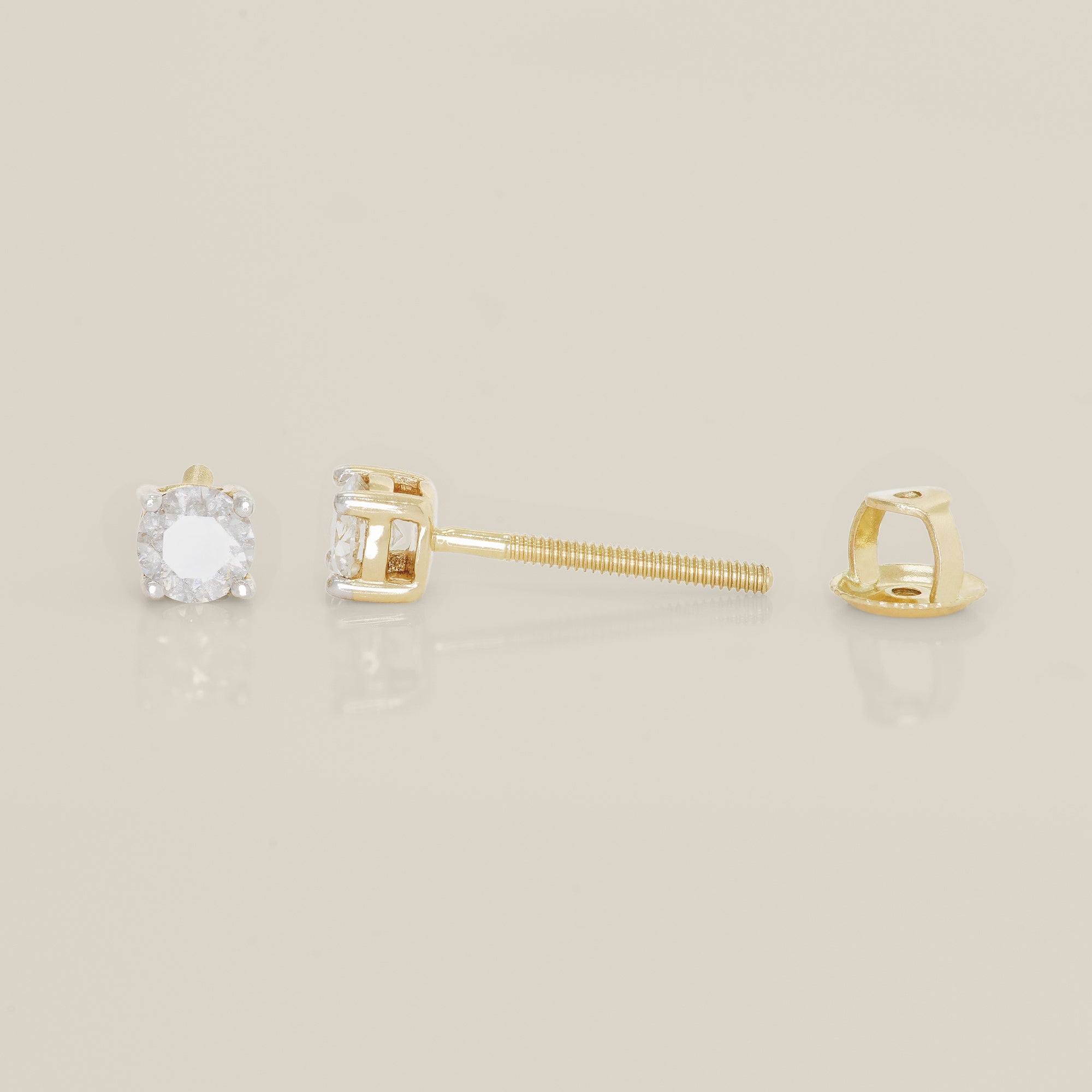 14K Solid Gold Prong Solitaire Diamond Stud Earrings