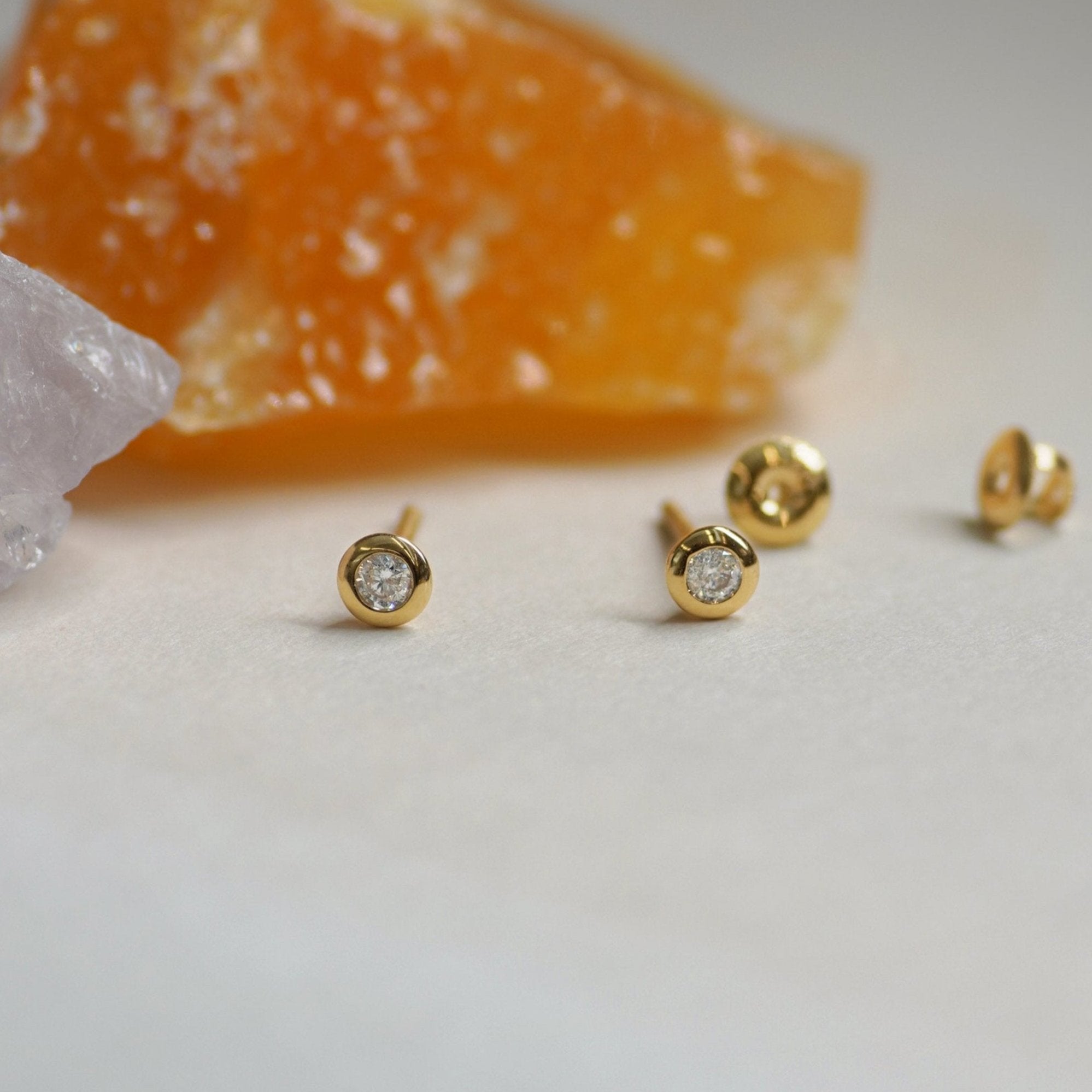 Bezel Diamond Round Stud Earrings - Anygolds