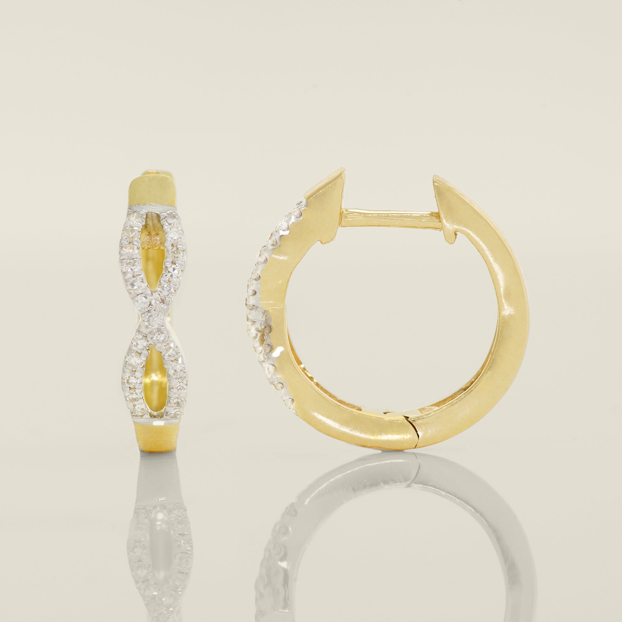 14K Solid Gold 0.14ctw Diamond Infinity Hoop Earrings - Anygolds