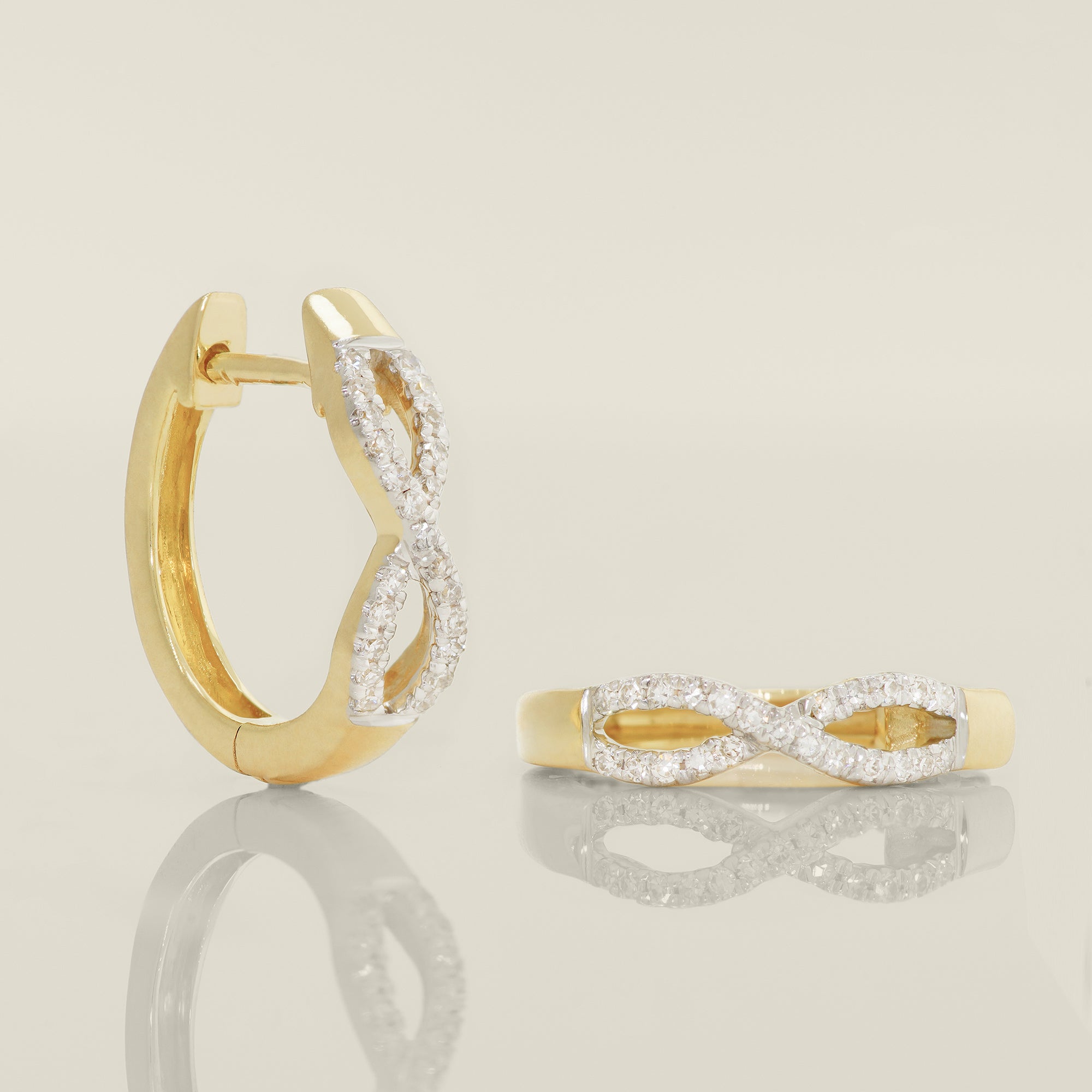 14K Solid Gold 0.14ctw Diamond Infinity Hoop Earrings - Anygolds