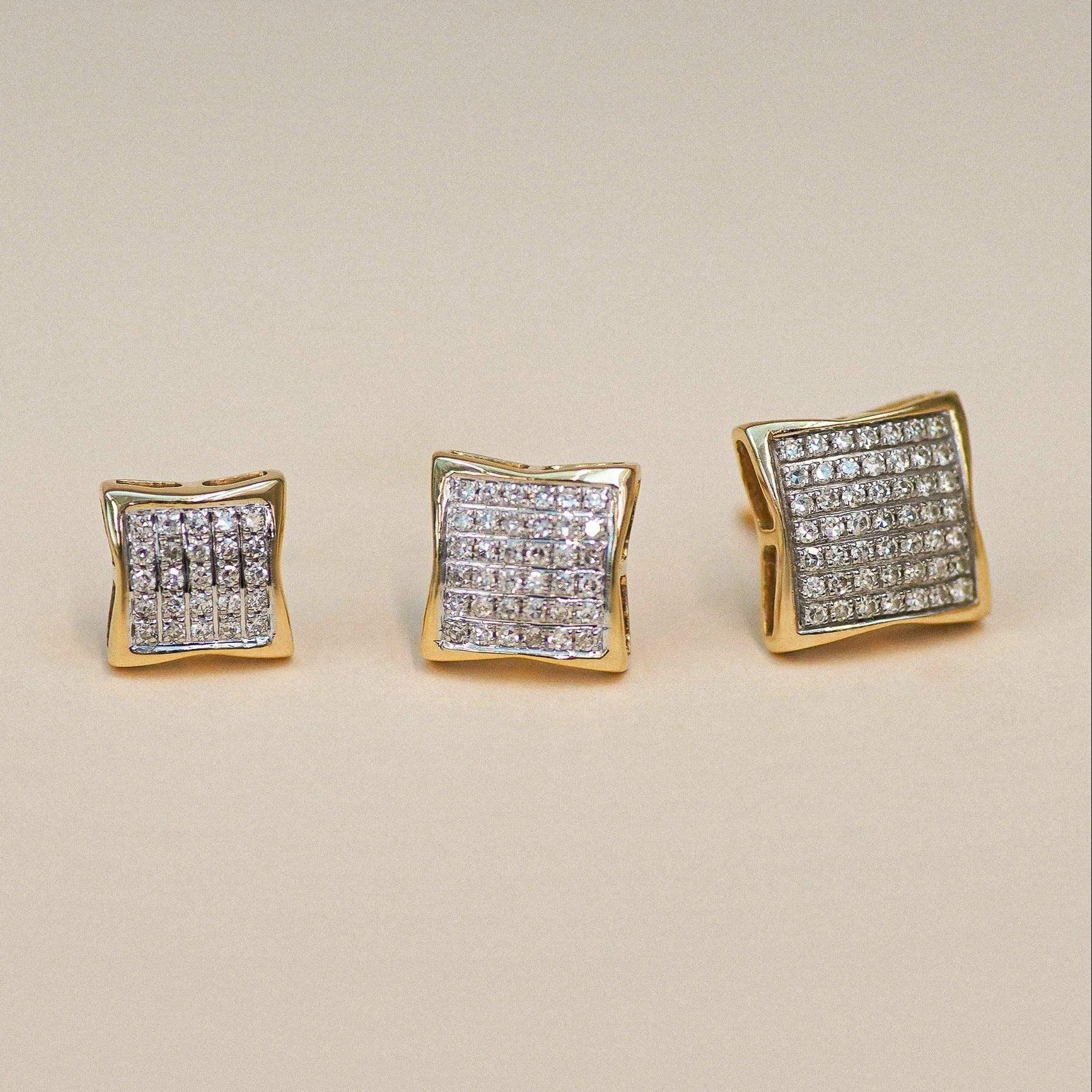 14K Solid Gold Diamond Square Stud Earrings – Anygolds