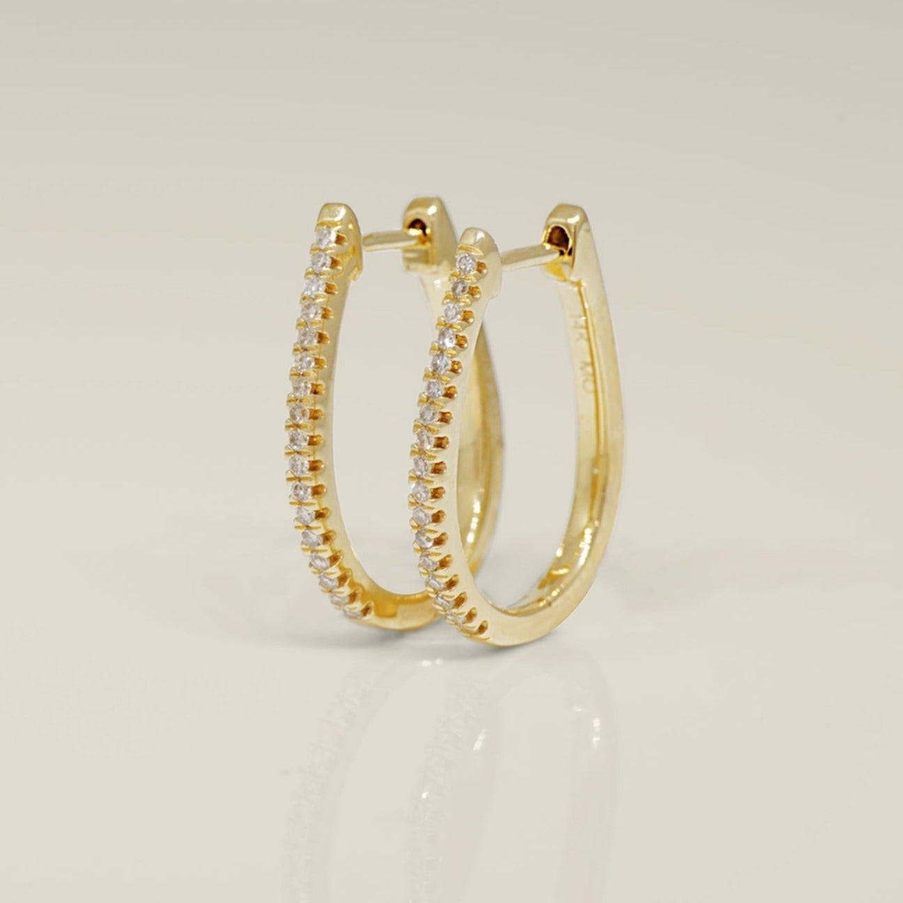 Diamond Oval Shaped Hoop Earrings (Single & Double Row) - Anygolds