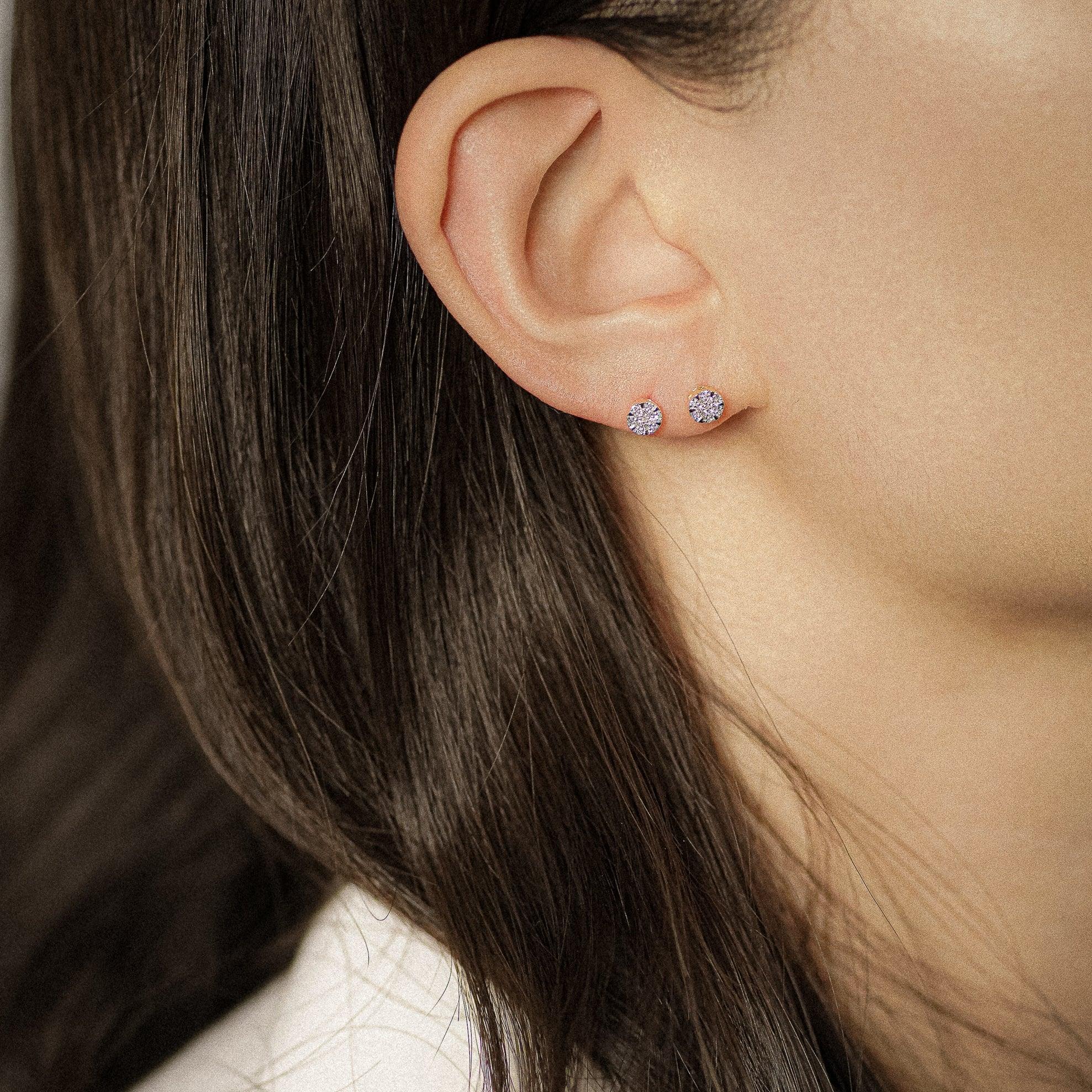 Micro-Pavé Diamond Round Stud Earrings - Anygolds