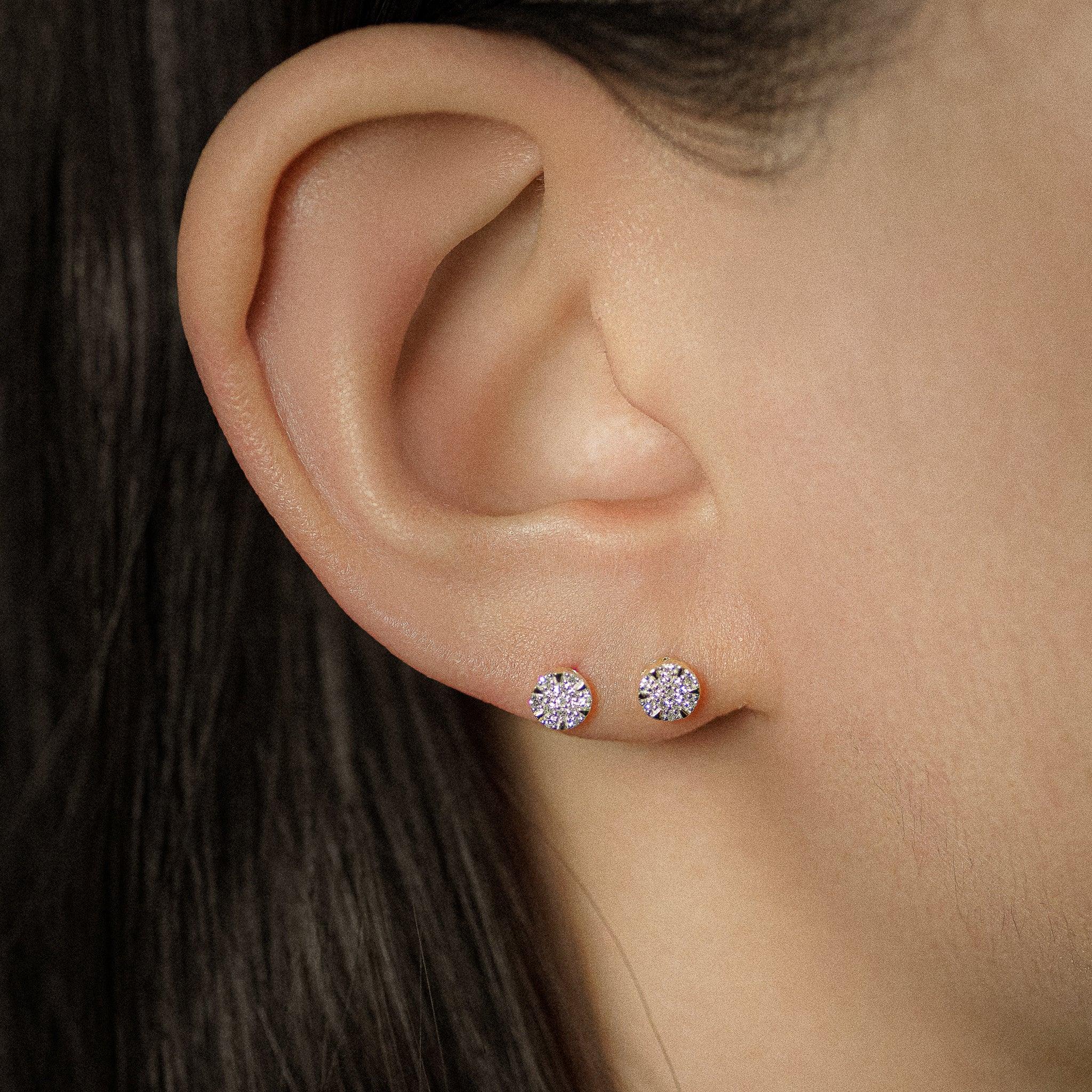 Micro-Pavé Diamond Round Stud Earrings - Anygolds