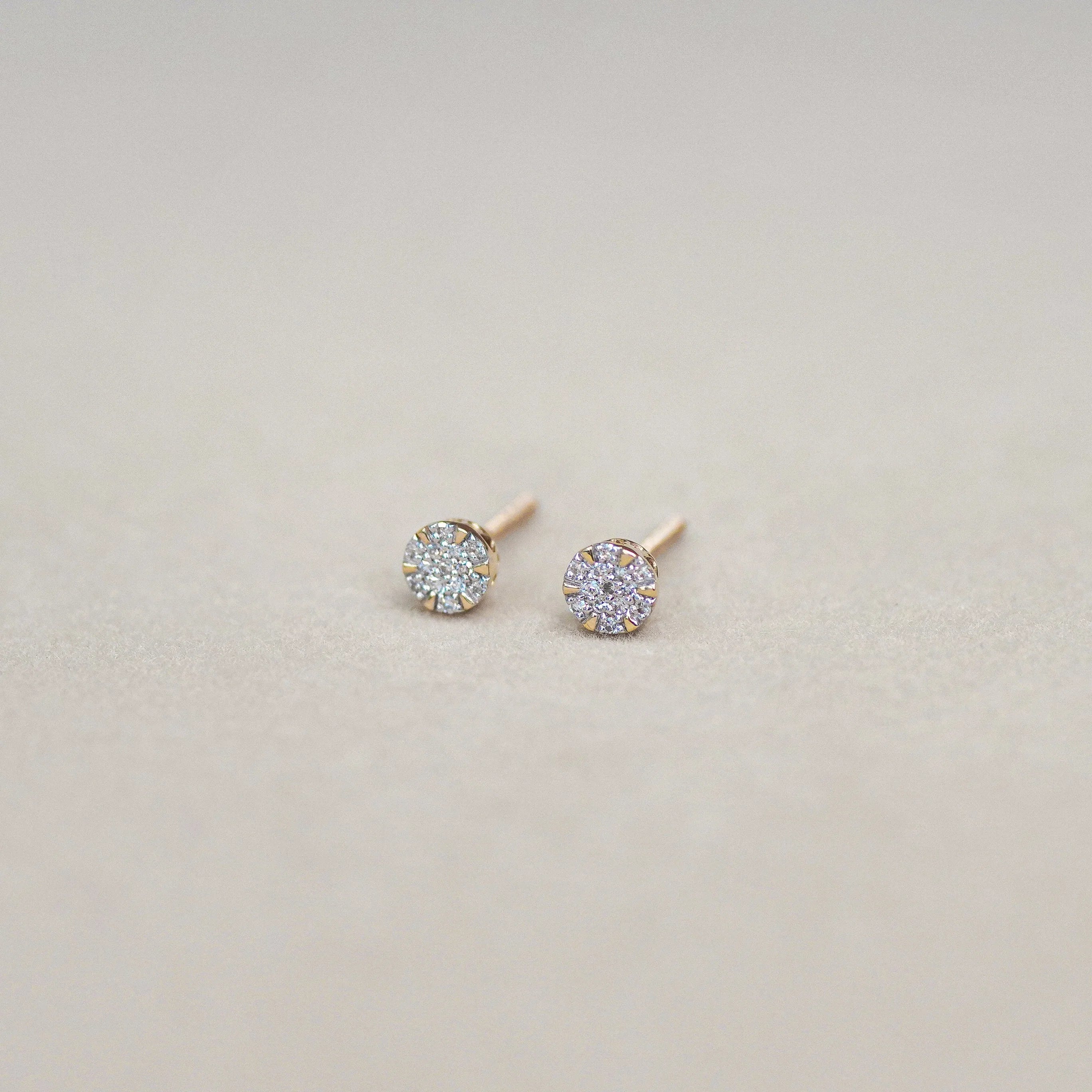 Micro-Pavé Diamond Round Stud Earrings - Anygolds