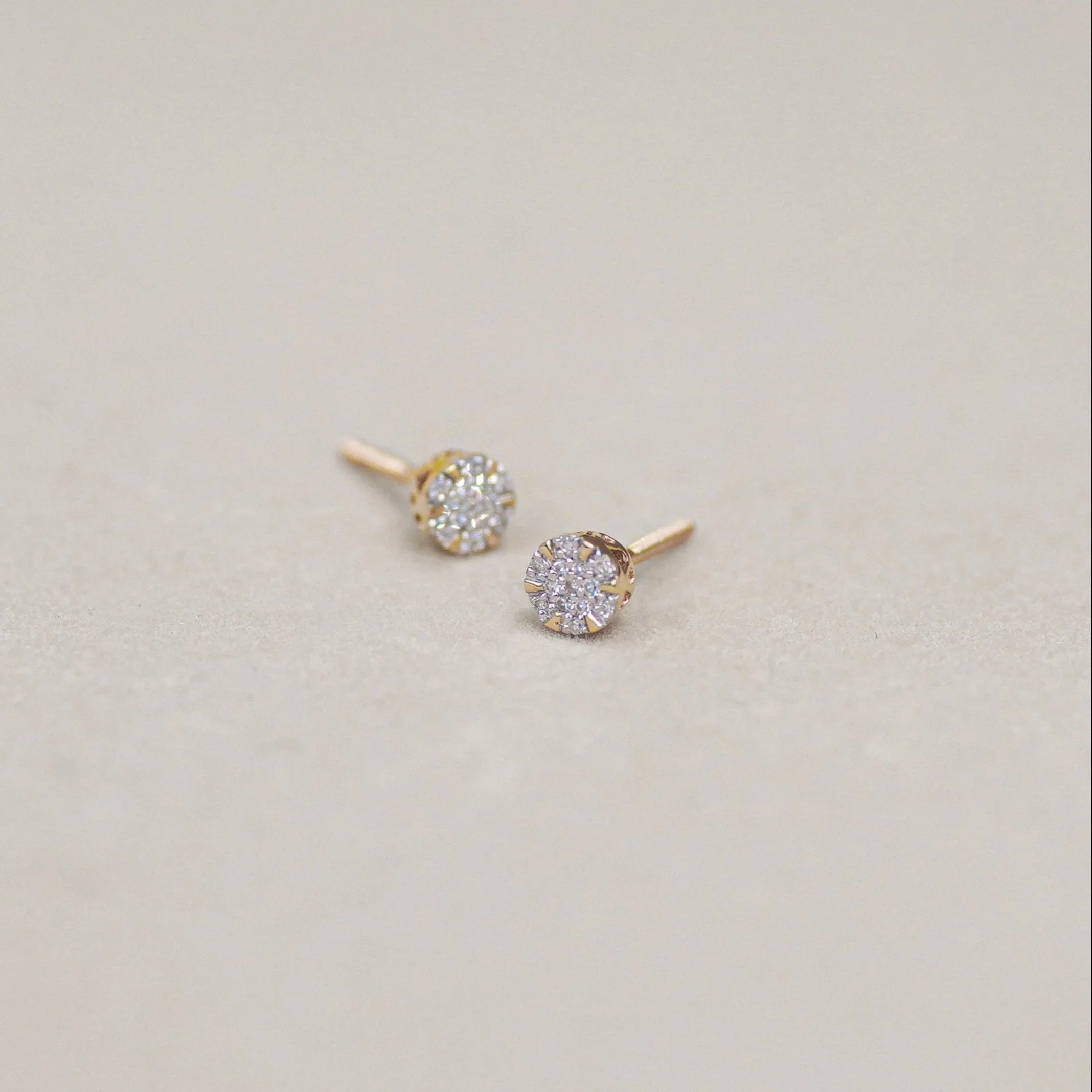 Micro-Pavé Diamond Round Stud Earrings - Anygolds