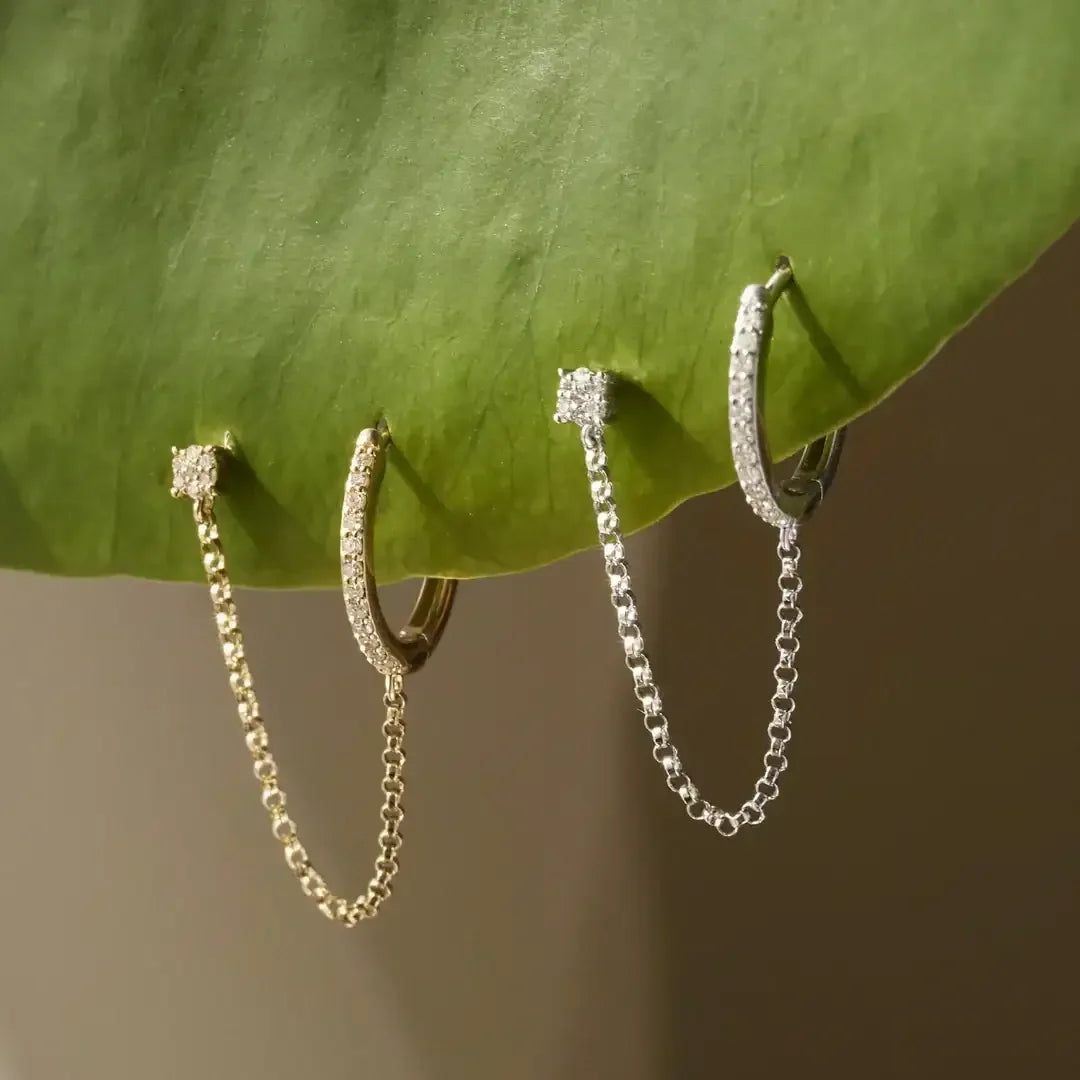 Diamond Hoop with Chain Double Stud Earring
