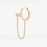 14K Solid Gold Diamond Hoop with Chain Double Stud Earring – Anygolds