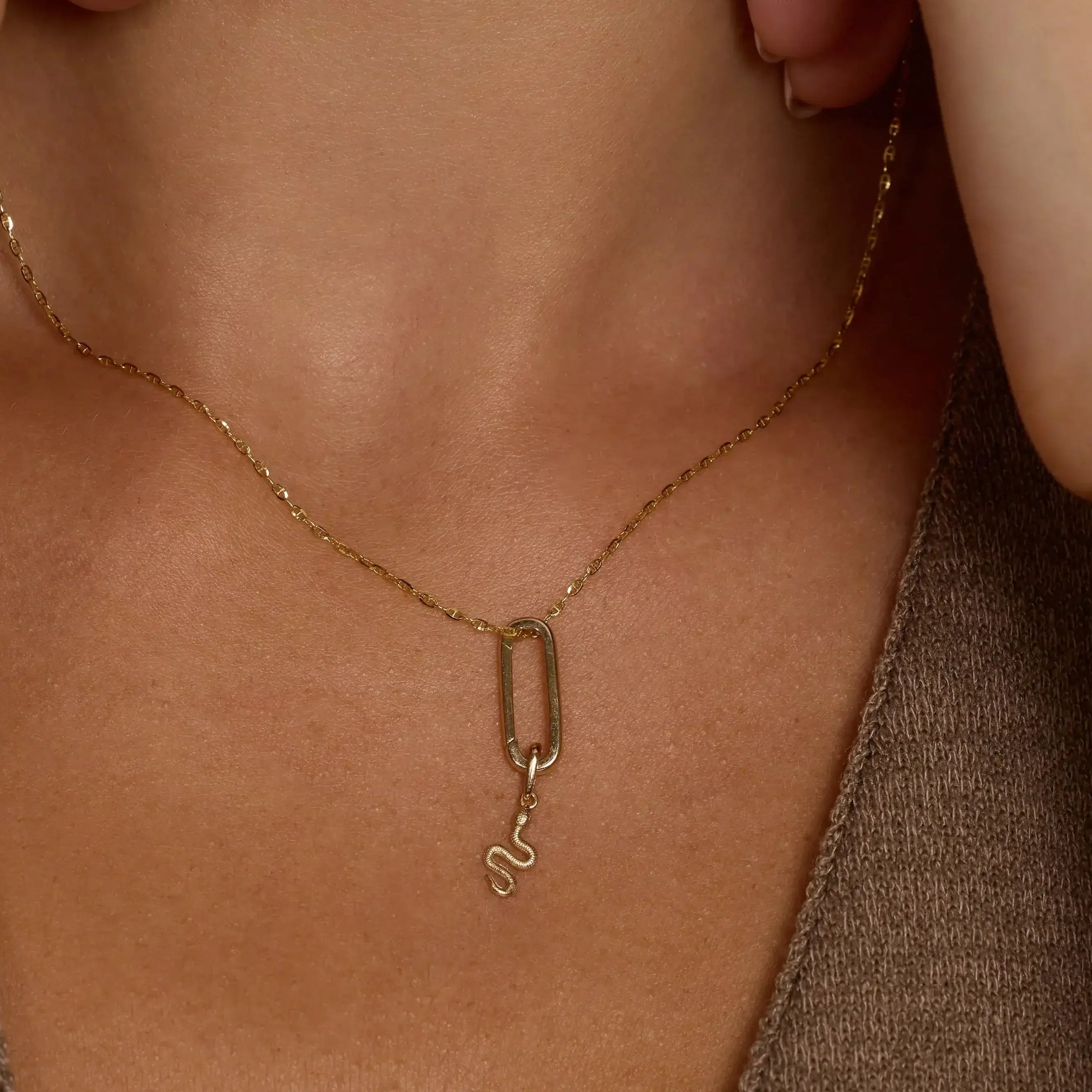 14K Solid Gold Snake Drop Charm – Anygolds