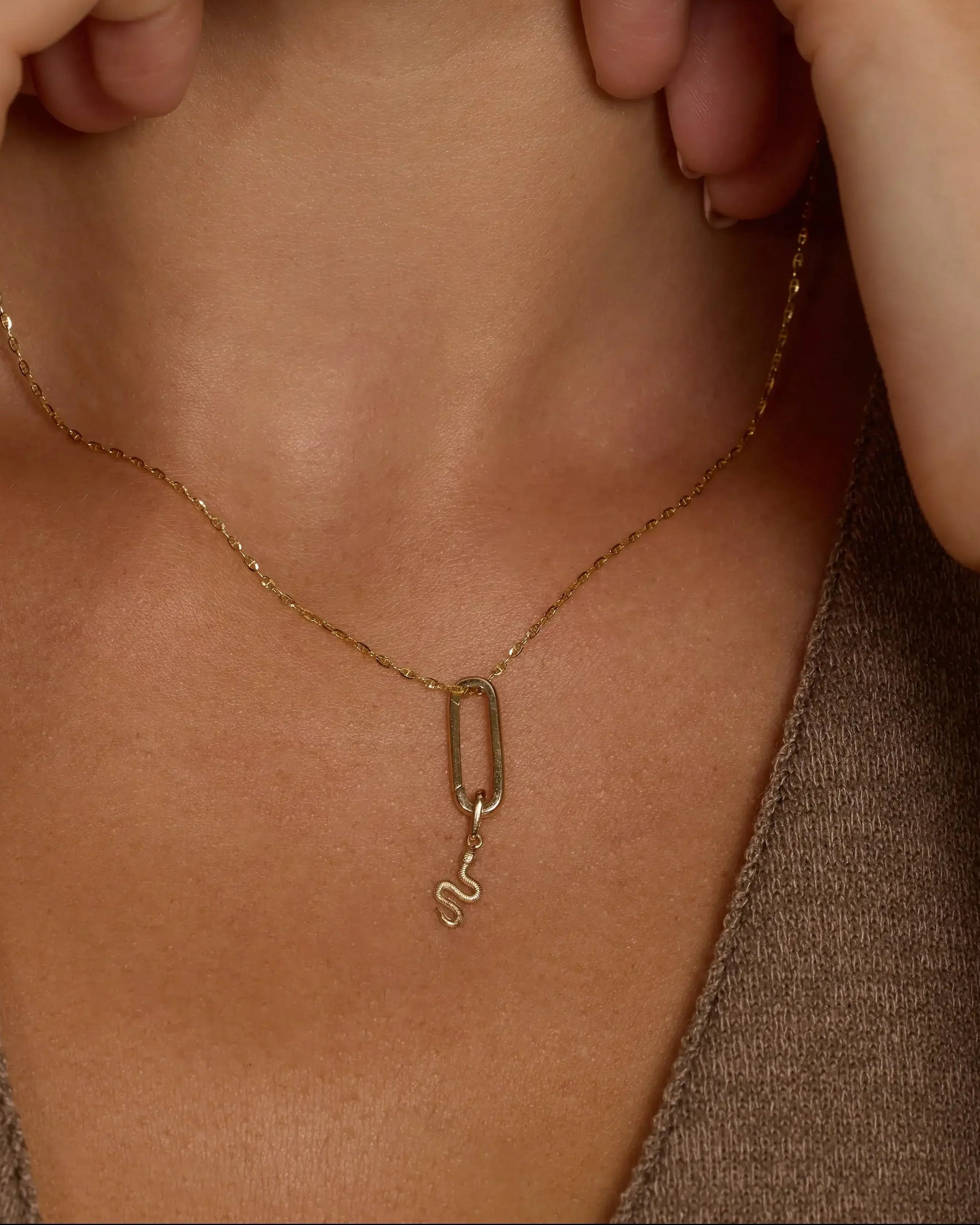 14K Solid Gold Snake Drop Charm – Anygolds