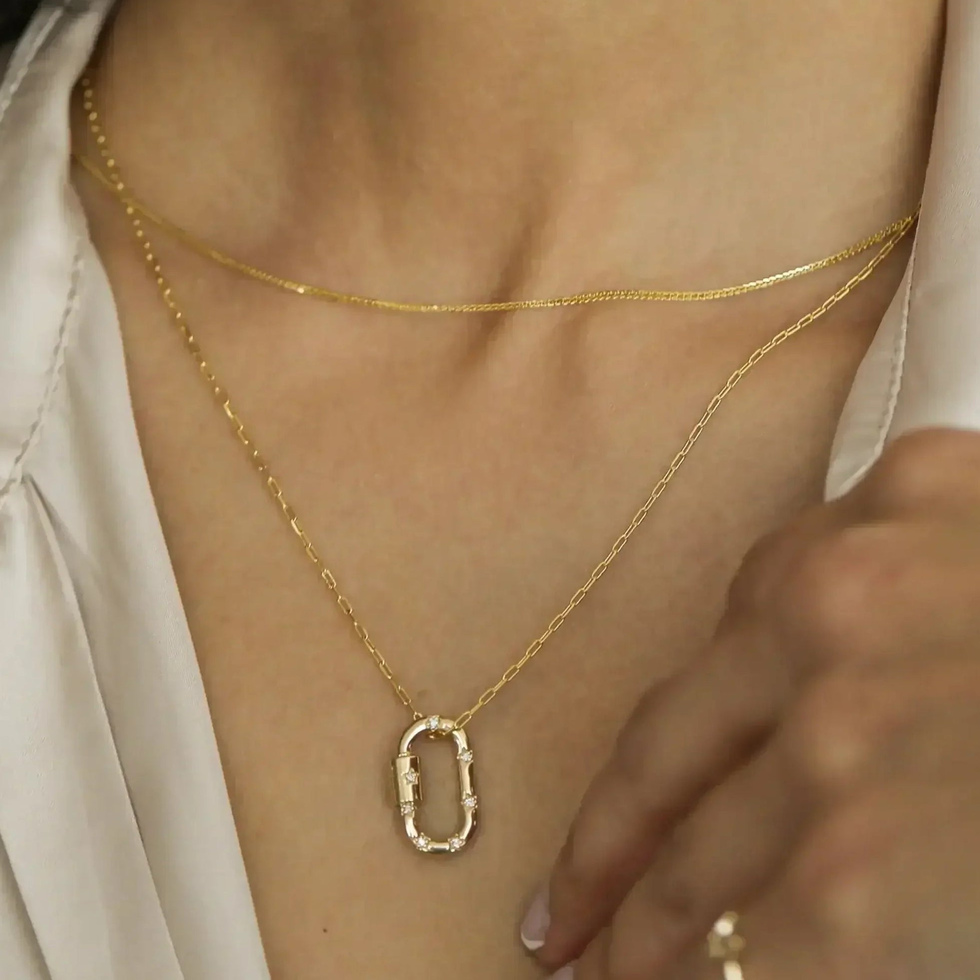 14K Solid Gold Diamond Carabiner Charm Connector – Anygolds