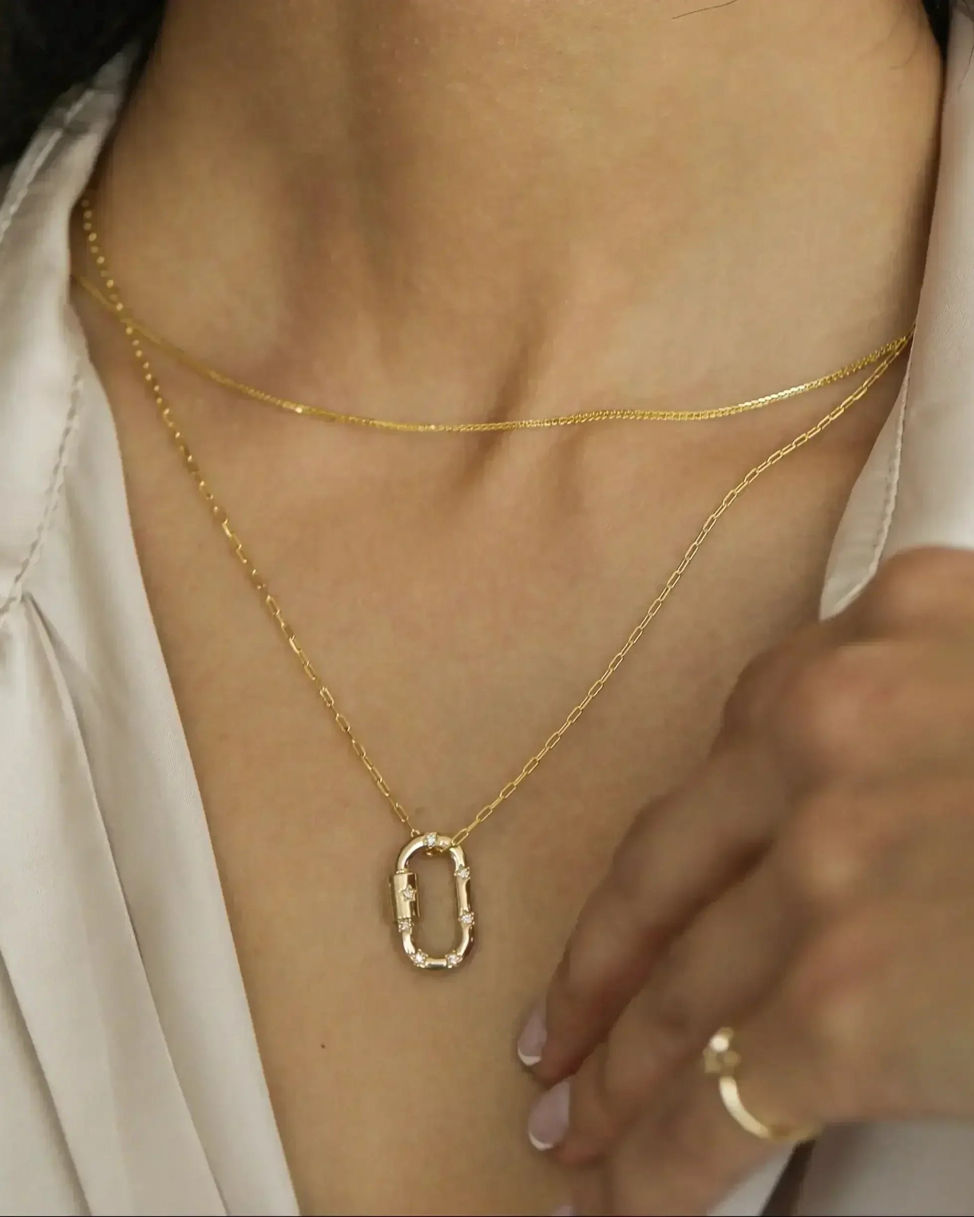 14K Solid Gold Diamond Carabiner Charm Connector – Anygolds