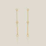 CZ & Pearl Long Chain Drop Earrings - Anygolds