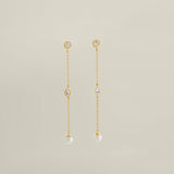 CZ & Pearl Long Chain Drop Earrings