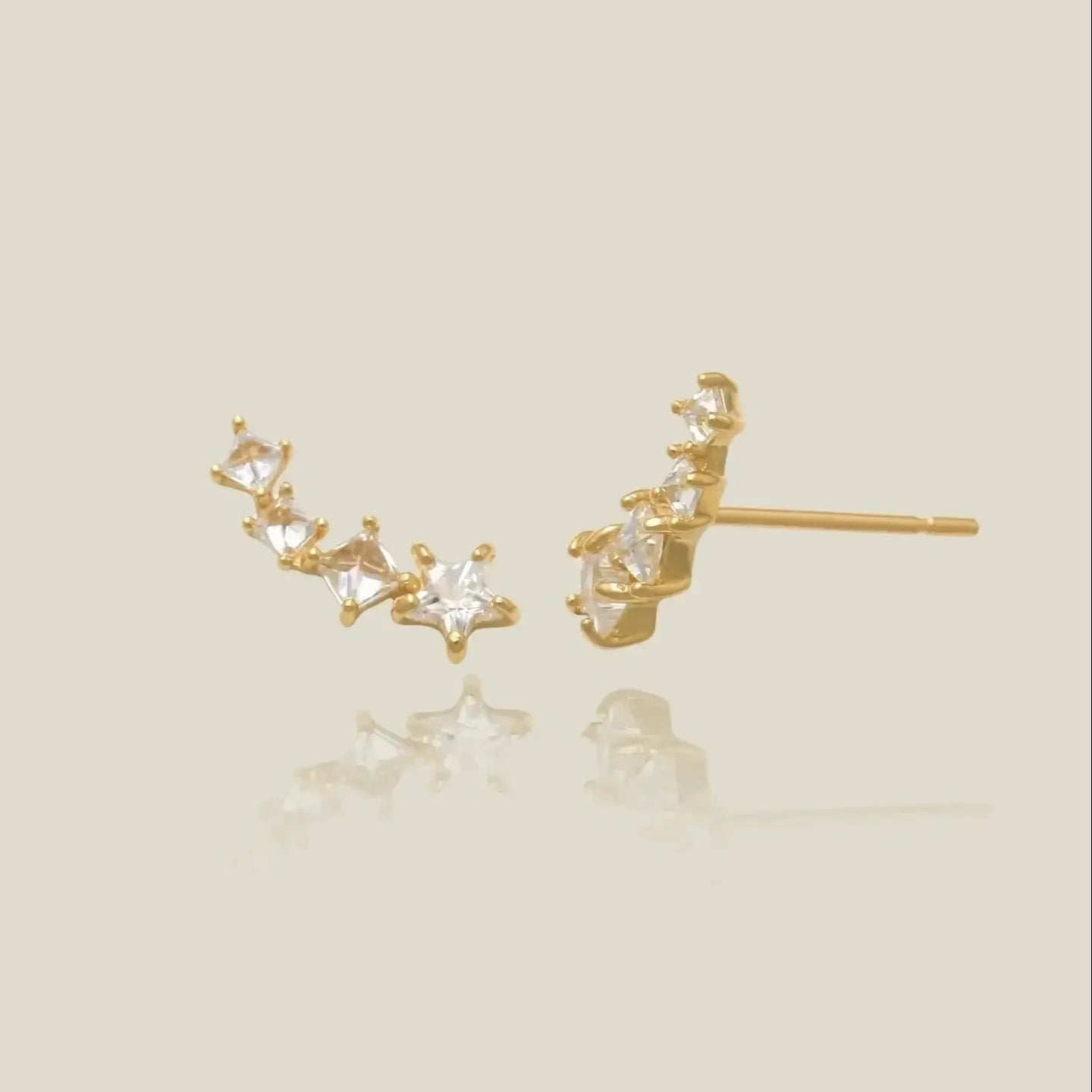 14K Solid Gold Star & Square Climber Stud Earrings – Anygolds