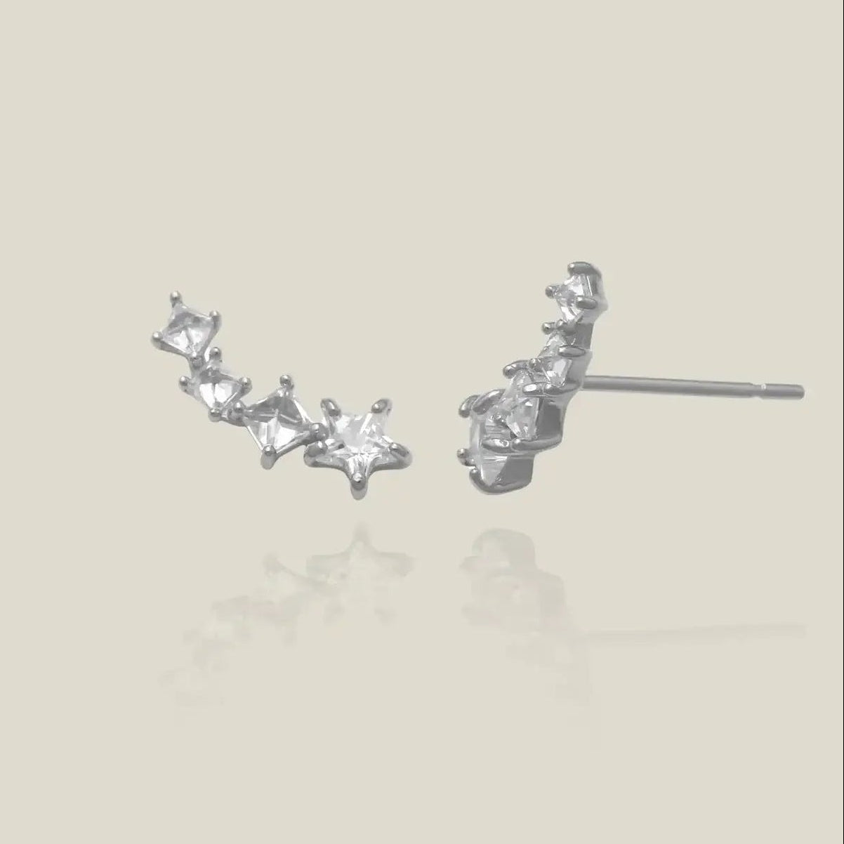 14K Solid Gold Star & Square Climber Stud Earrings – Anygolds