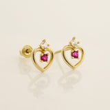 CZ Pink Lovely Heart Crown Baby Earrings