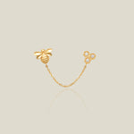 14k Solid Gold Bee & Honeycomb Double Chain Stud Earring - Anygolds