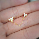 Bee & Honeycomb Double Chain Stud Earring