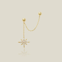 14K Solid Gold Starburst Chain Double Stud Earring – Anygolds