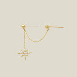 14K Solid Gold Starburst Chain Double Stud Earring – Anygolds