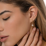 14K Solid Gold Starburst Chain Double Stud Earring – Anygolds