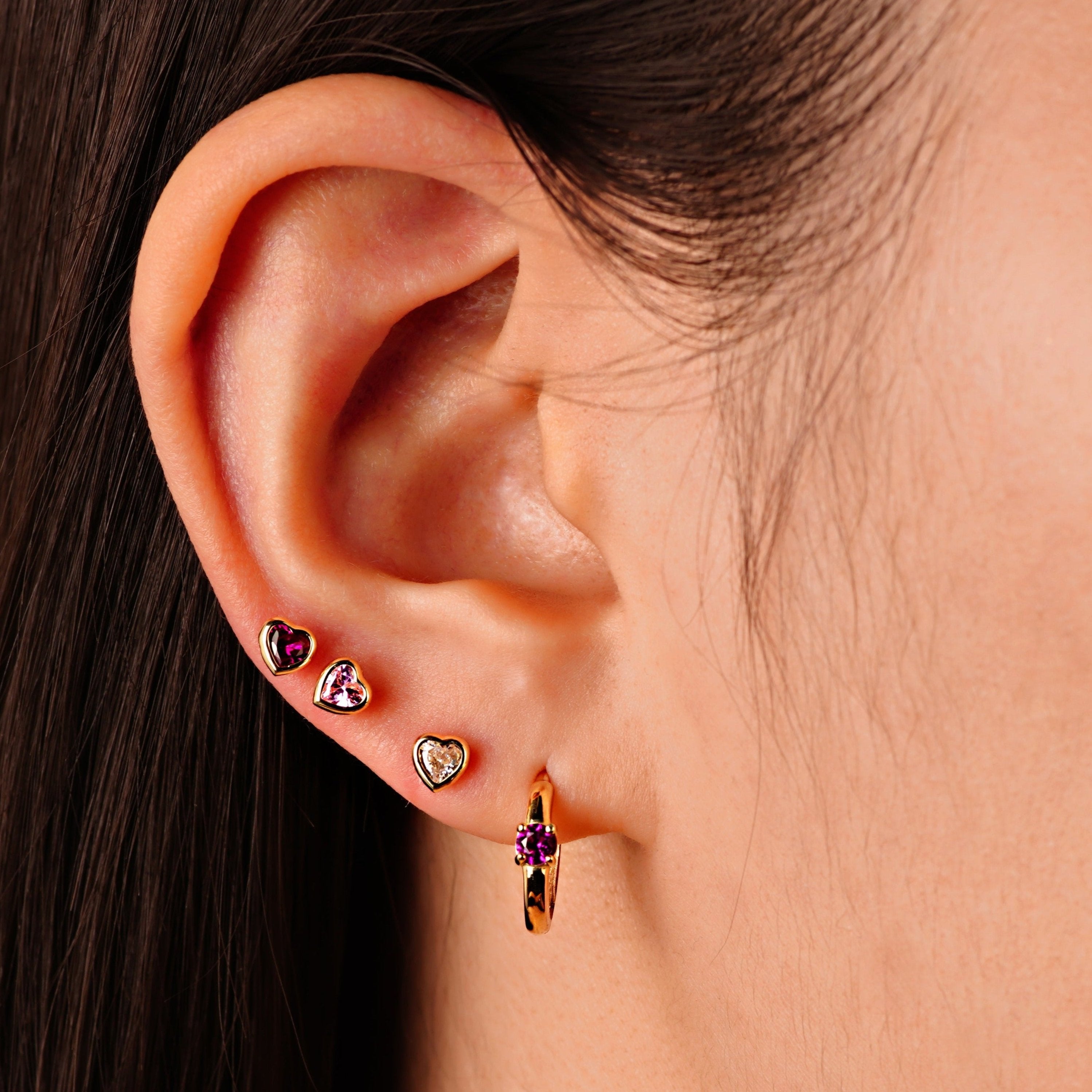 Mini Heart Color Stone Stud Earrings - Anygolds