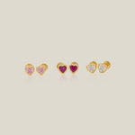 Mini Heart Color Stone Stud Earrings - Anygolds