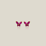 Color Stone Butterfly Mini Stud Earrings - Anygolds