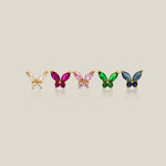 Color Stone Butterfly Mini Stud Earrings - Anygolds