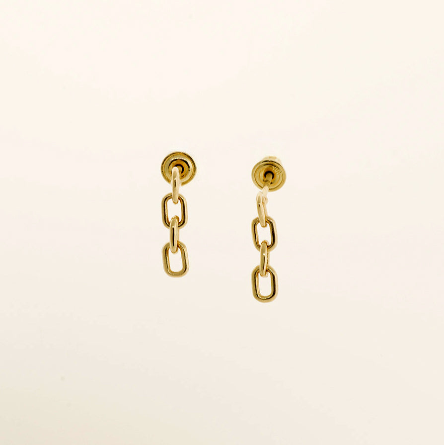 14K Soild Gold Plain Rope Link Chains Stud Earrings - Anygolds 