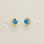14K Soild Gold Turquoise Cubic Zirconia Round Stud Push-back Earrings - Anygolds 