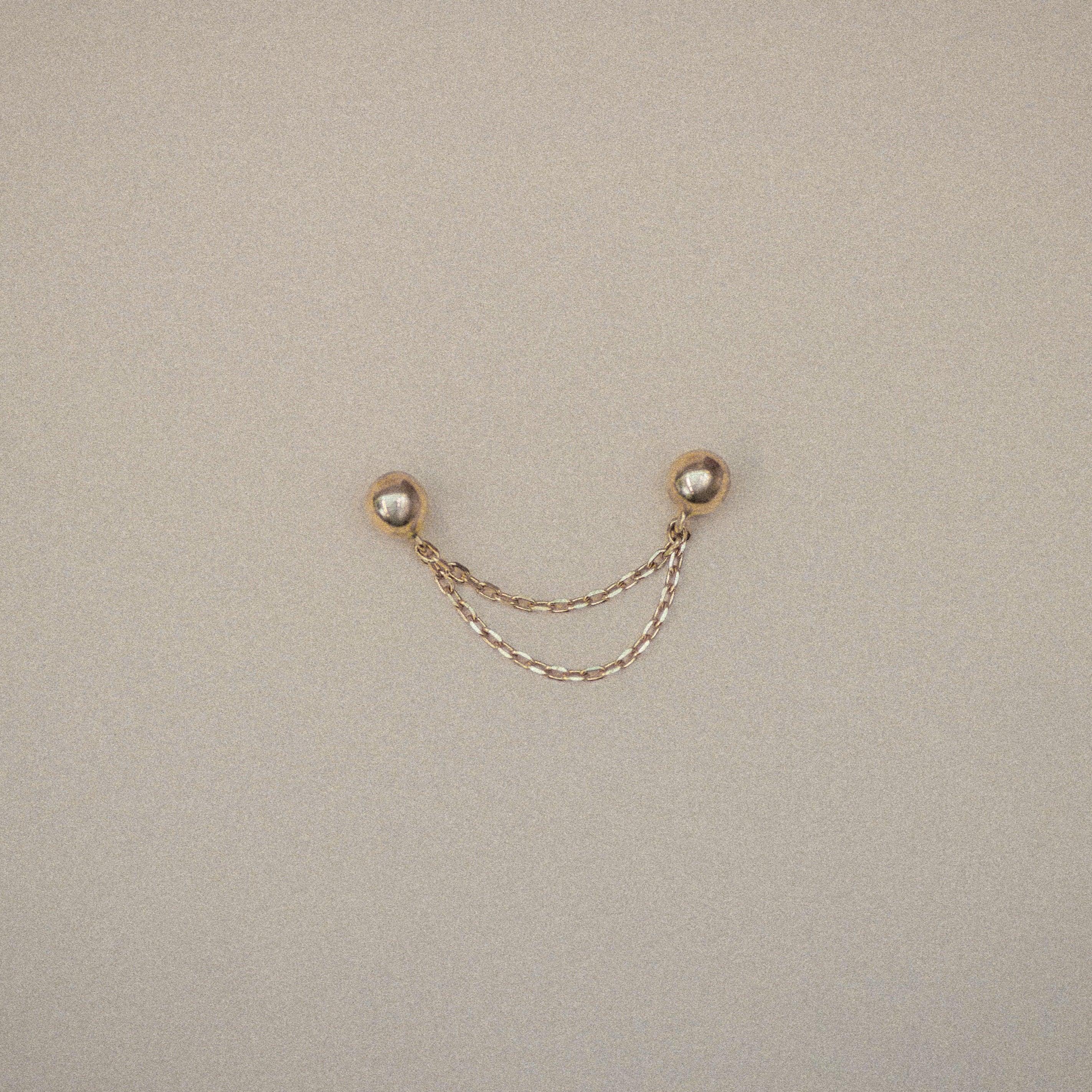 Double Chain Ball Stud Earring - Anygolds