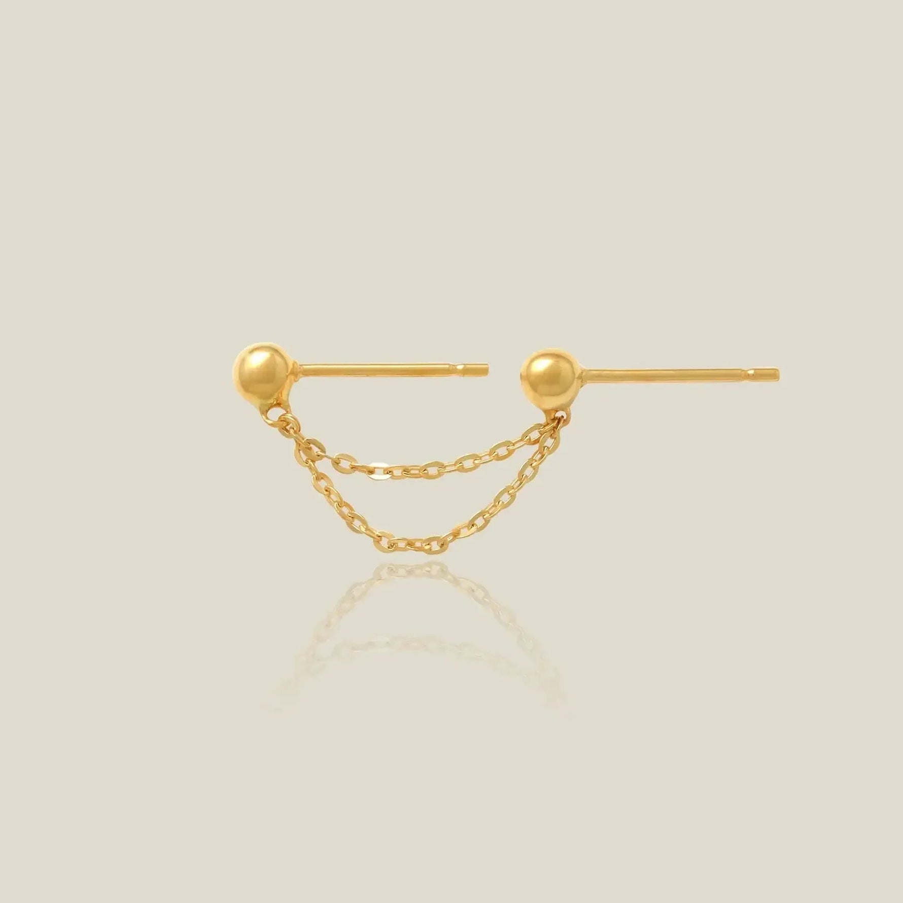 14K Solid Gold Double Chain Ball Stud Earring – Anygolds
