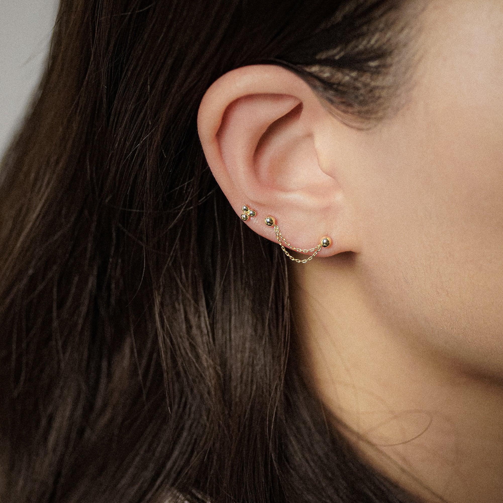 Double Chain Ball Stud Earring - Anygolds