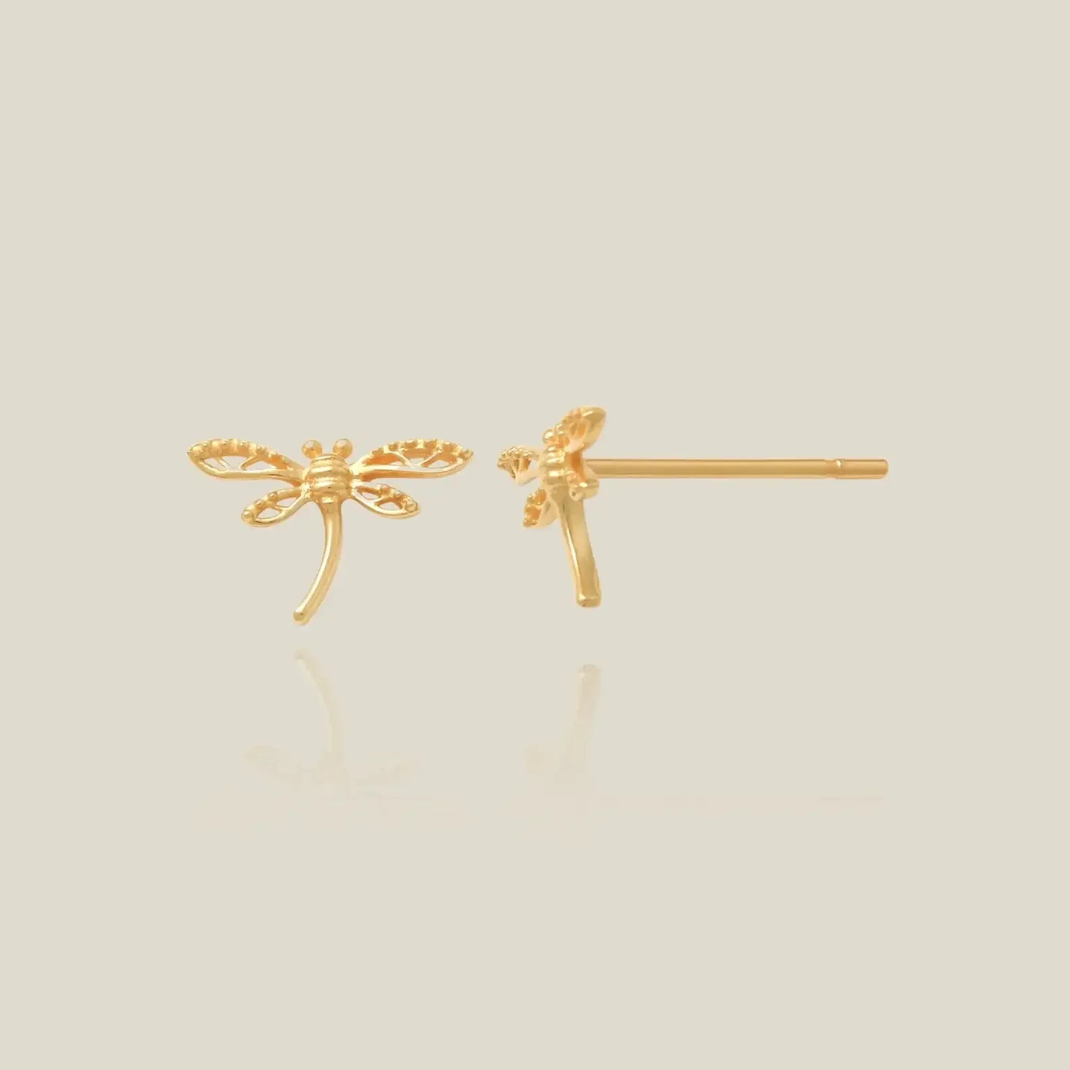 14K Solid Gold Dragonfly Stud Earrings – Anygolds