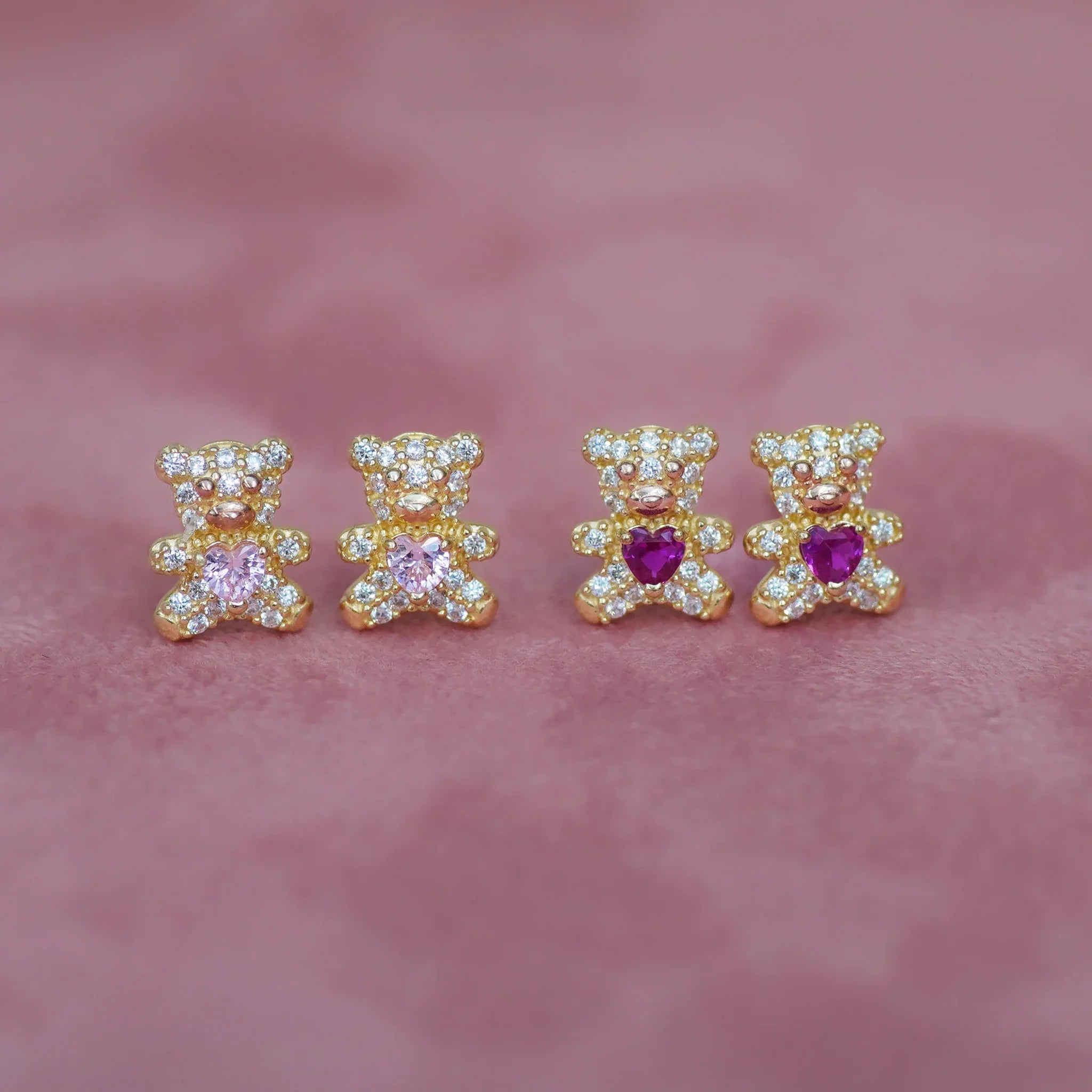 Teddy Bear with Heart Stud Earrings - Anygolds