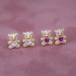 Teddy Bear with Heart Stud Earrings - Anygolds