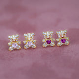 Teddy Bear with Heart Stud Earrings - Anygolds