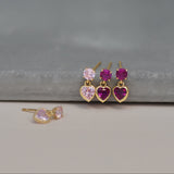 CZ Heart Dangle Stud Earrings