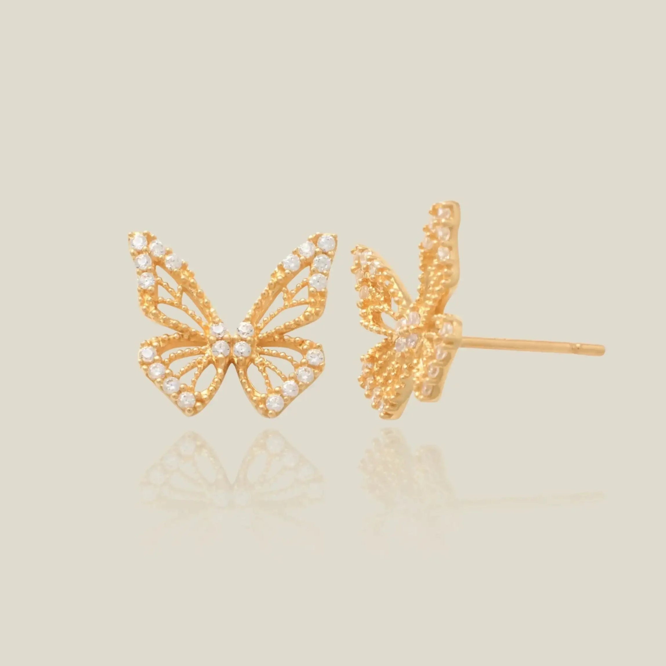 14K Solid Gold Butterfly Stud Earrings – Anygolds