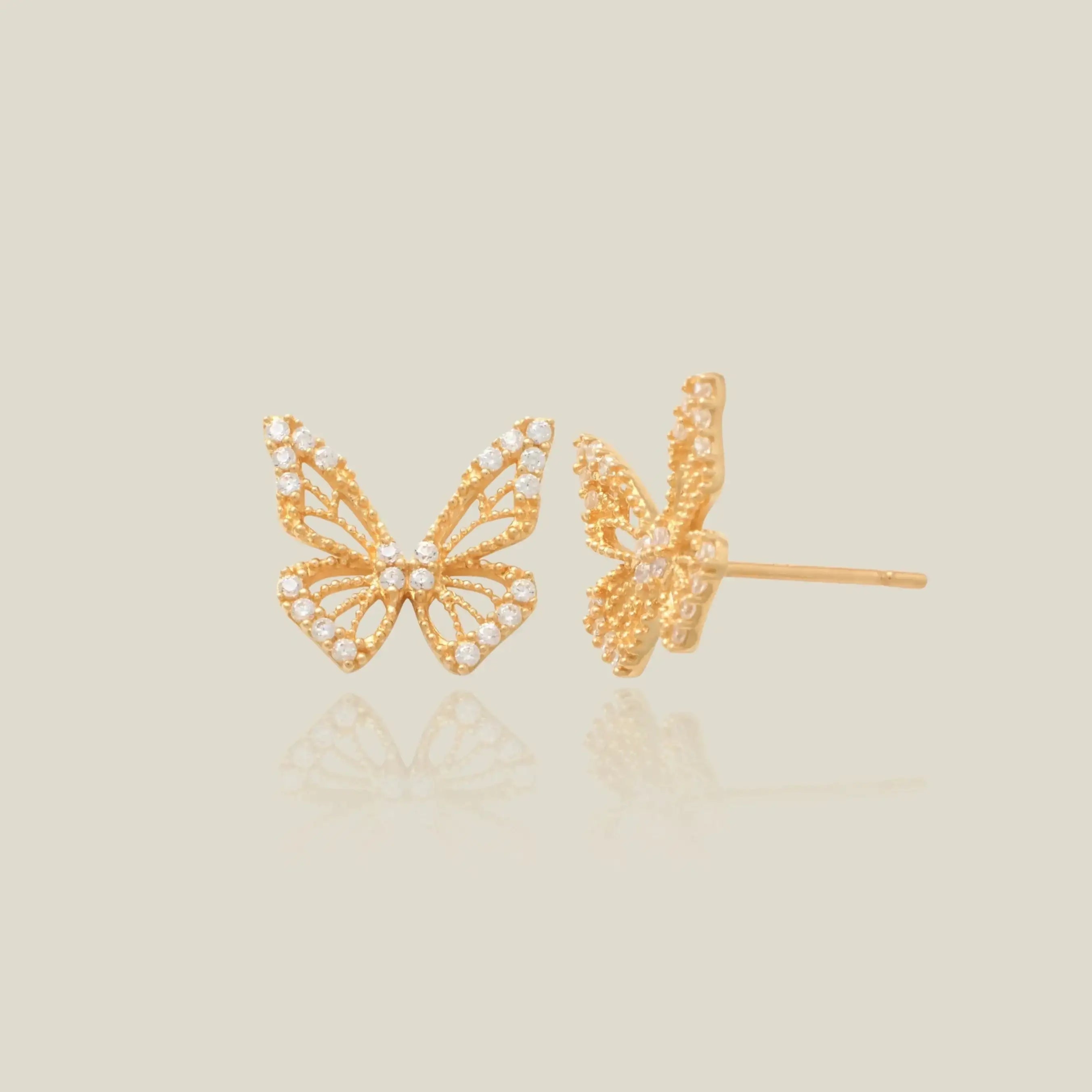 14K Solid Gold Butterfly Stud Earrings – Anygolds