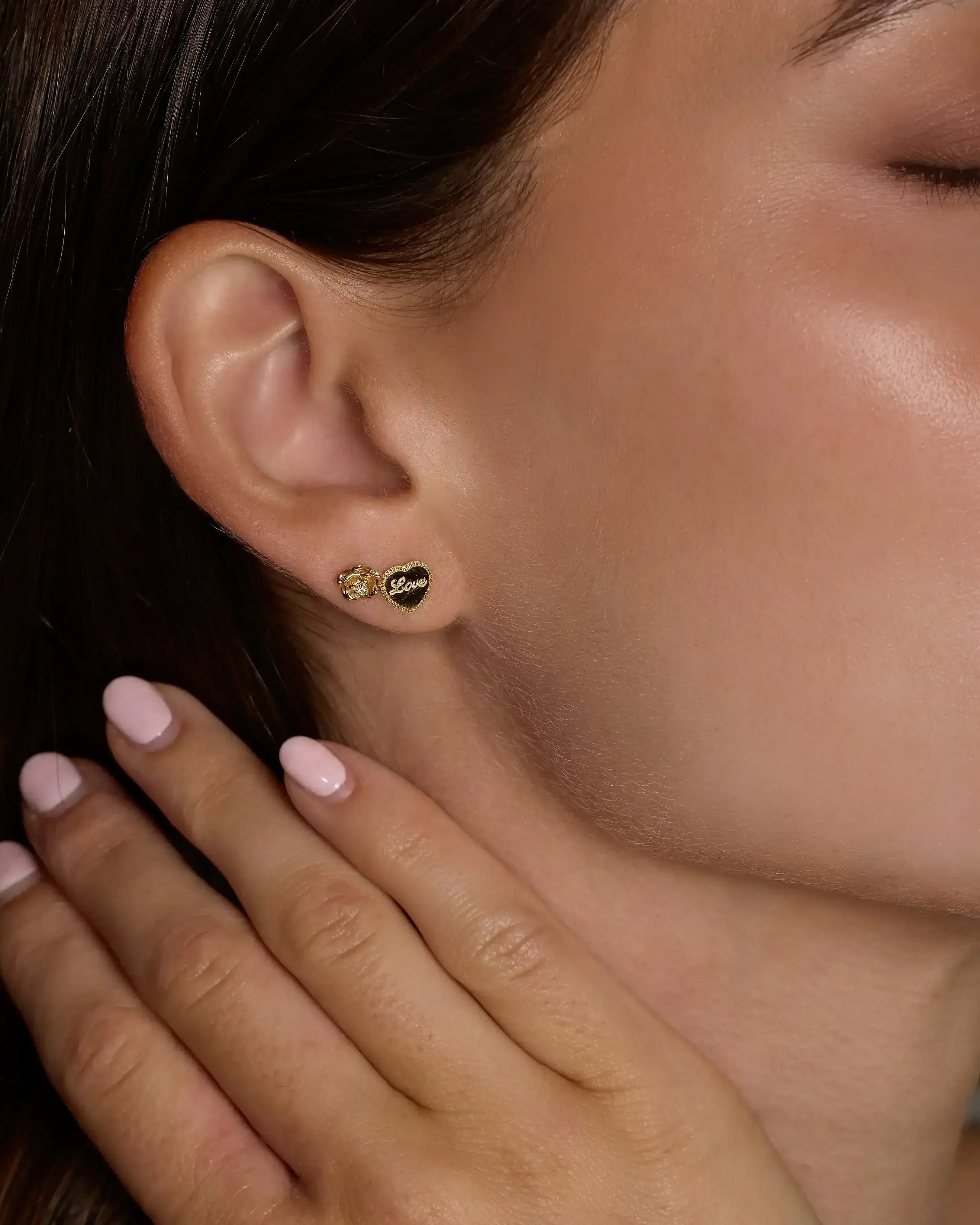 14K Solid Gold Diamond Rose Stud – Anygolds