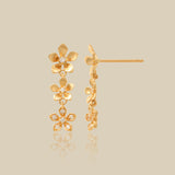 Triple Flower Drop Stud Earrings