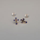 Blue Enamel Cross Stud Earrings