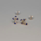 Blue Enamel Cross Stud Earrings