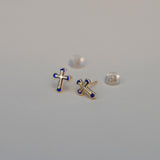 Blue Enamel Cross Stud Earrings