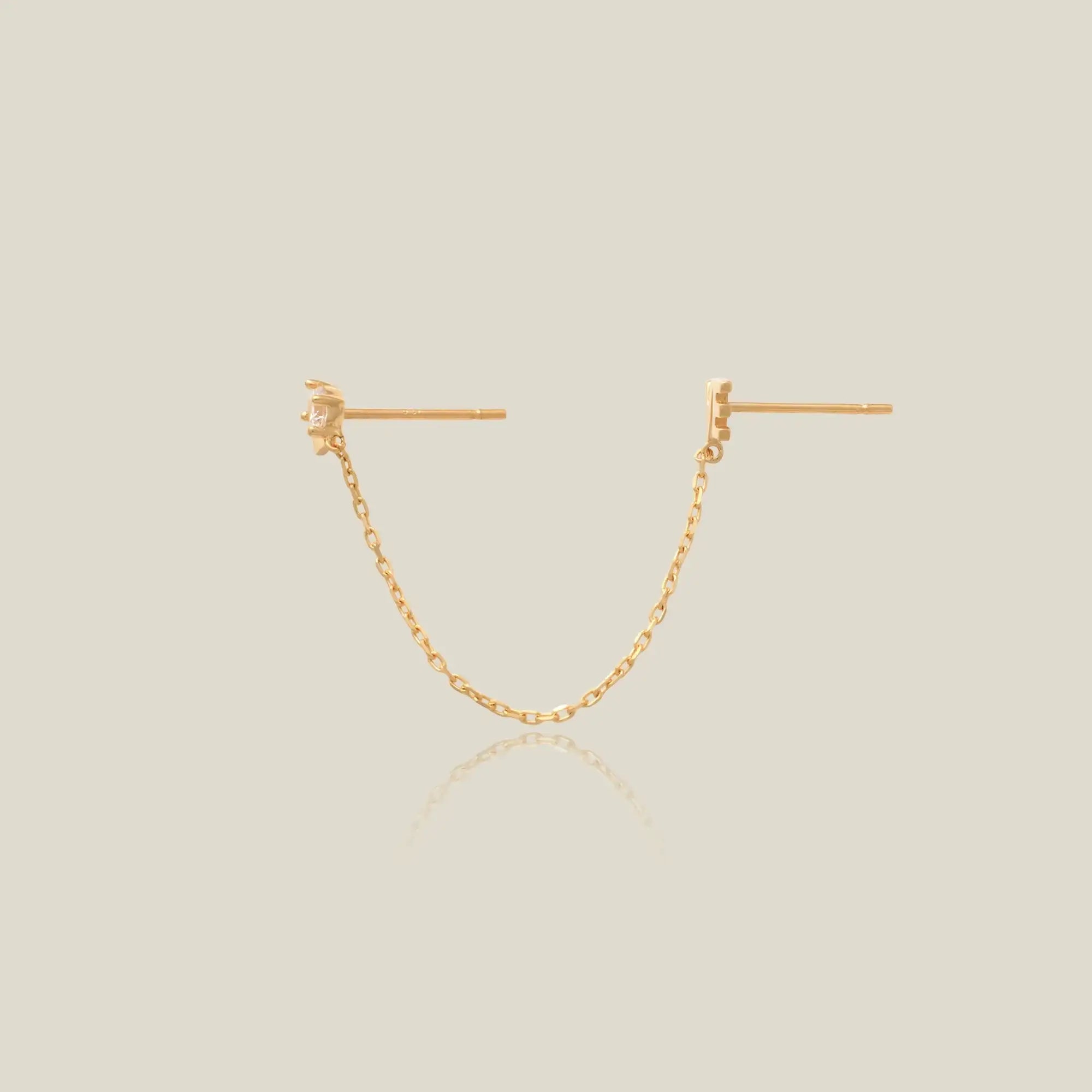 14K Solid Gold LOVE Chain Double Stud Earring – Anygolds
