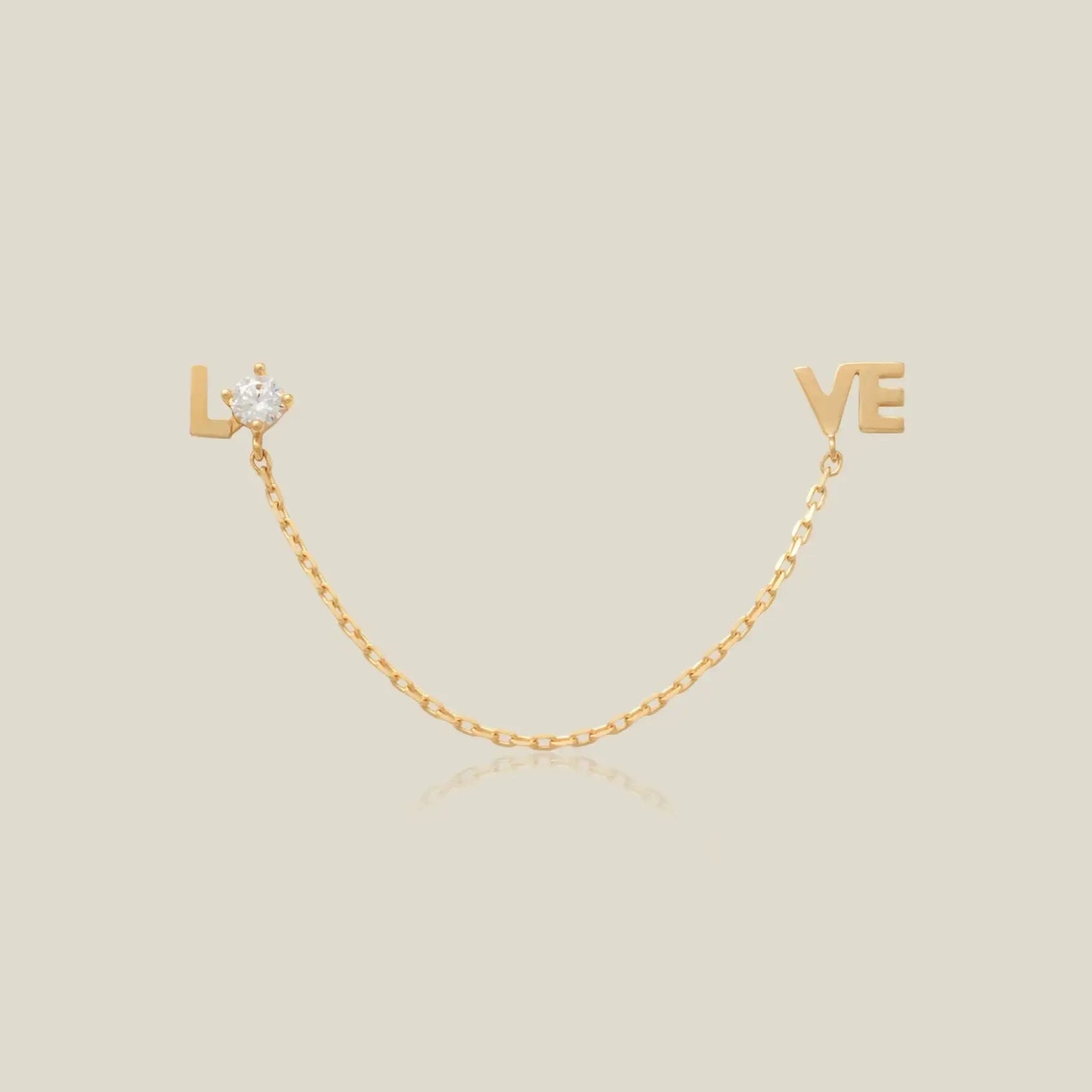 14K Solid Gold LOVE Chain Double Stud Earring – Anygolds