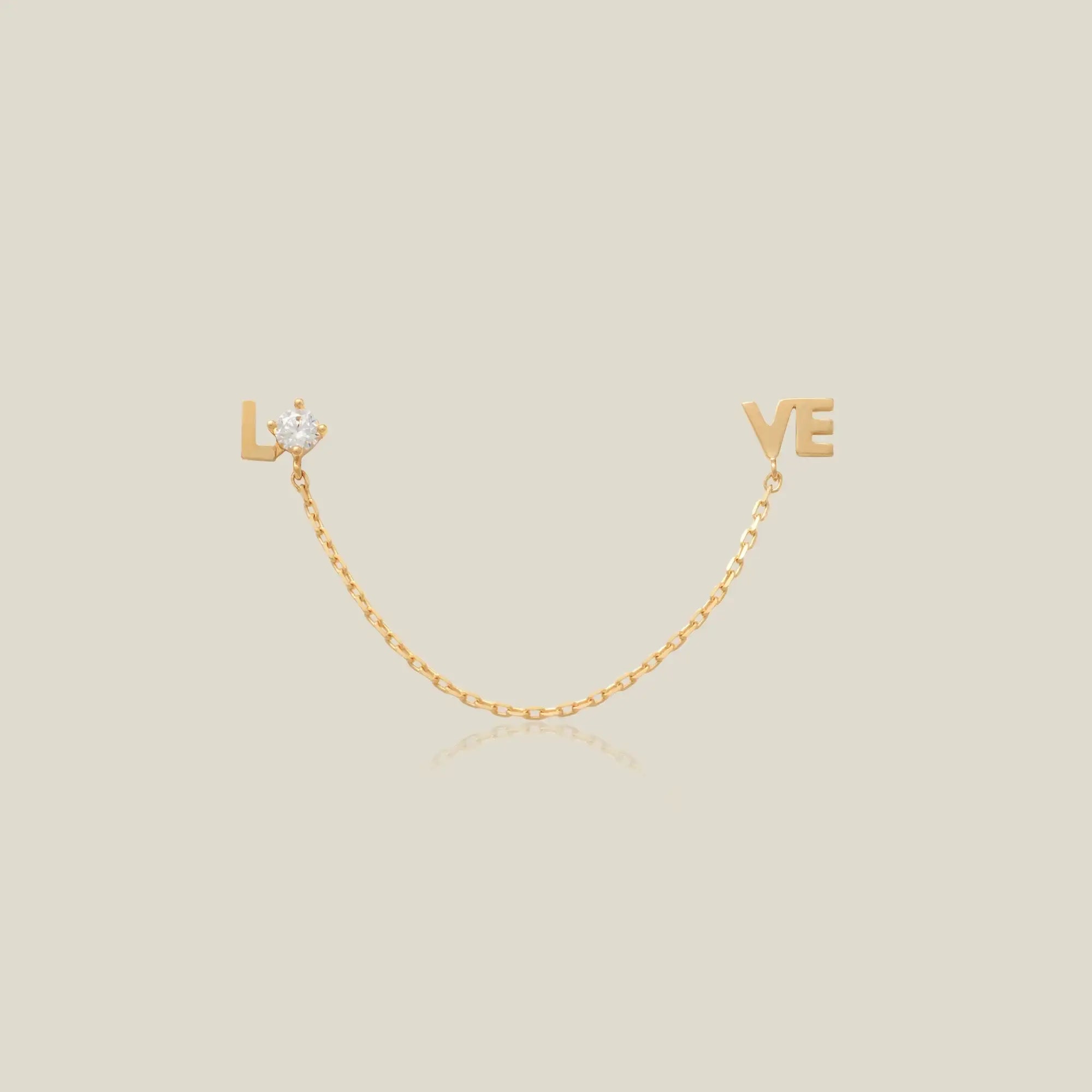 14K Solid Gold LOVE Chain Double Stud Earring – Anygolds